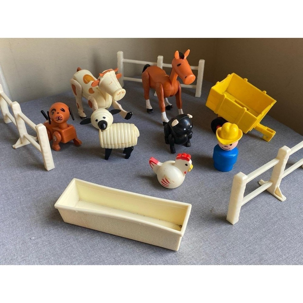 Fisher Price Little People Lot Of 12 Hen People Fence Brown Dog Cow Black s5